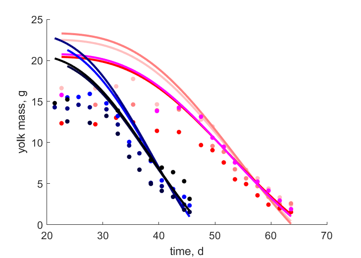 yolk mass for different temperatures